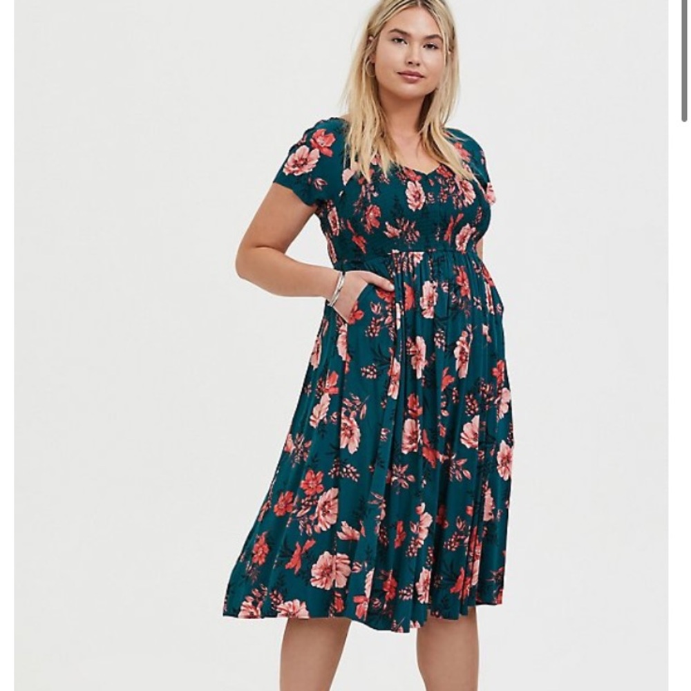 Floral Challis Smocked Midi Dress (4X)